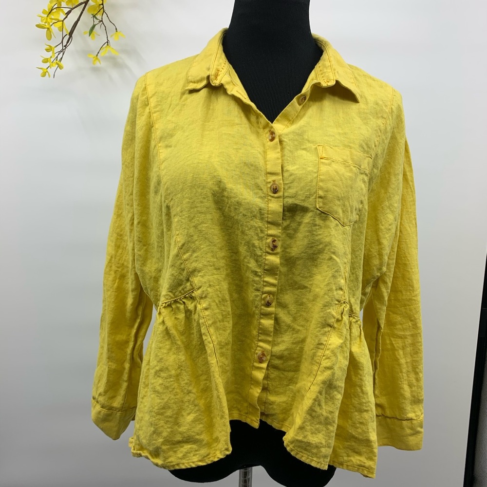 Anthropologie Holding horses linen yellow shirt S‎